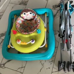 A walker and a baby stroller