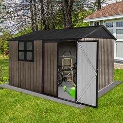 Metal garden sheds 10ftx8ft outdoor storage sheds Brown+Black with window