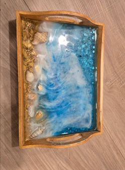 Handmade Ocean Resin Art Serving Tray