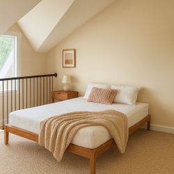 NEW Cherry Wood Bed Frame – Midcentury Solid Wood Queen