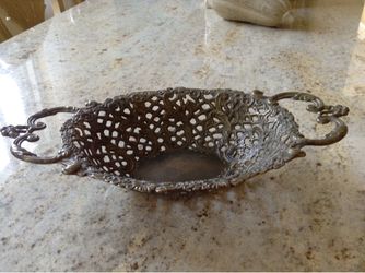 Ornate Metal Filigree Basket with Handles