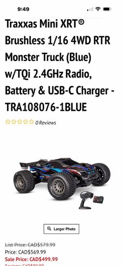 Traxxas Mini XRT® Brushless 1/16 4WD RTR Monster Truck (Blue) w/TQi 2.4GHz Radio, Battery