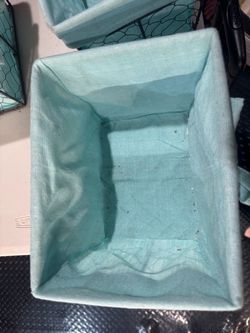 3 Teal Fabric Storage Bins with Wire Frame