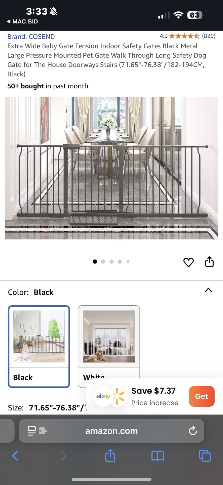 Extra Wide Baby Gate Tension Indoor Safety Gates Black Metal Large Pressure Mounted Pet Gate Walk Through Long Safety Dog Gate for The House Doorways
