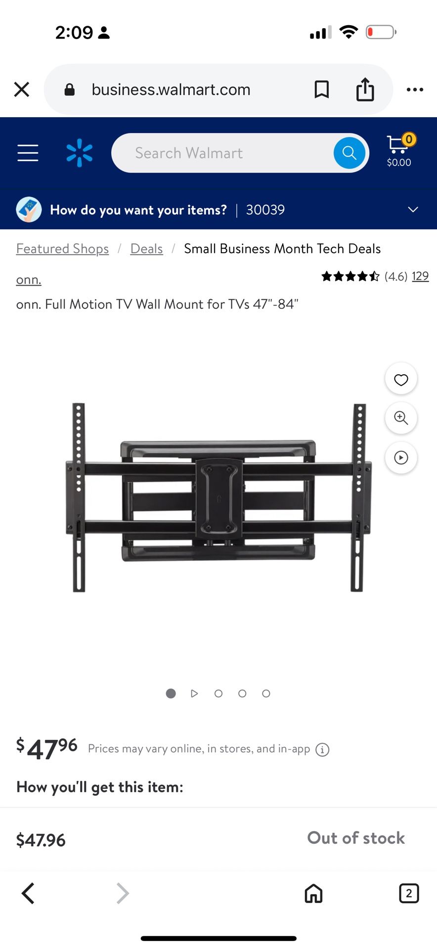 onn. Full Motion TV Wall Mount for TVs 47"-84"