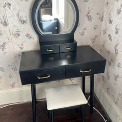 Lighted vanity with stool for sale! 3 different lighting options (yellow, blue, and white light) 