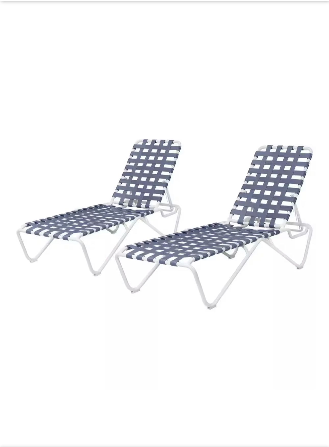 Hampton Bay Aluminum Frame Lake Adjustable Outdoor Strap Chaise Lounge 2-Pack Chairs