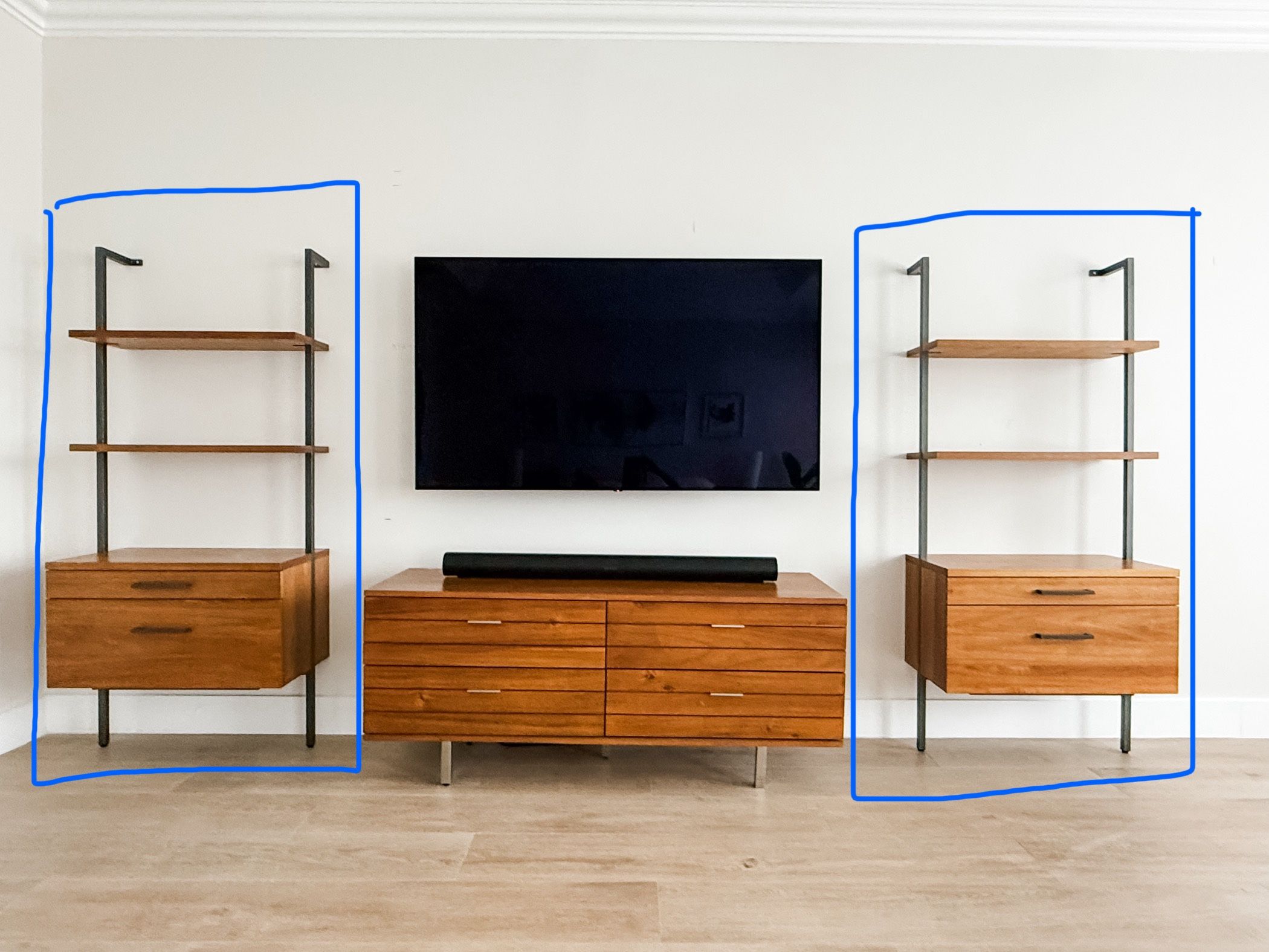 Set of Two CB2 Shelves with Two Drawers