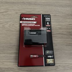 Husky 500-Lumen Compact Rechargeable Flashlight with Holster Base