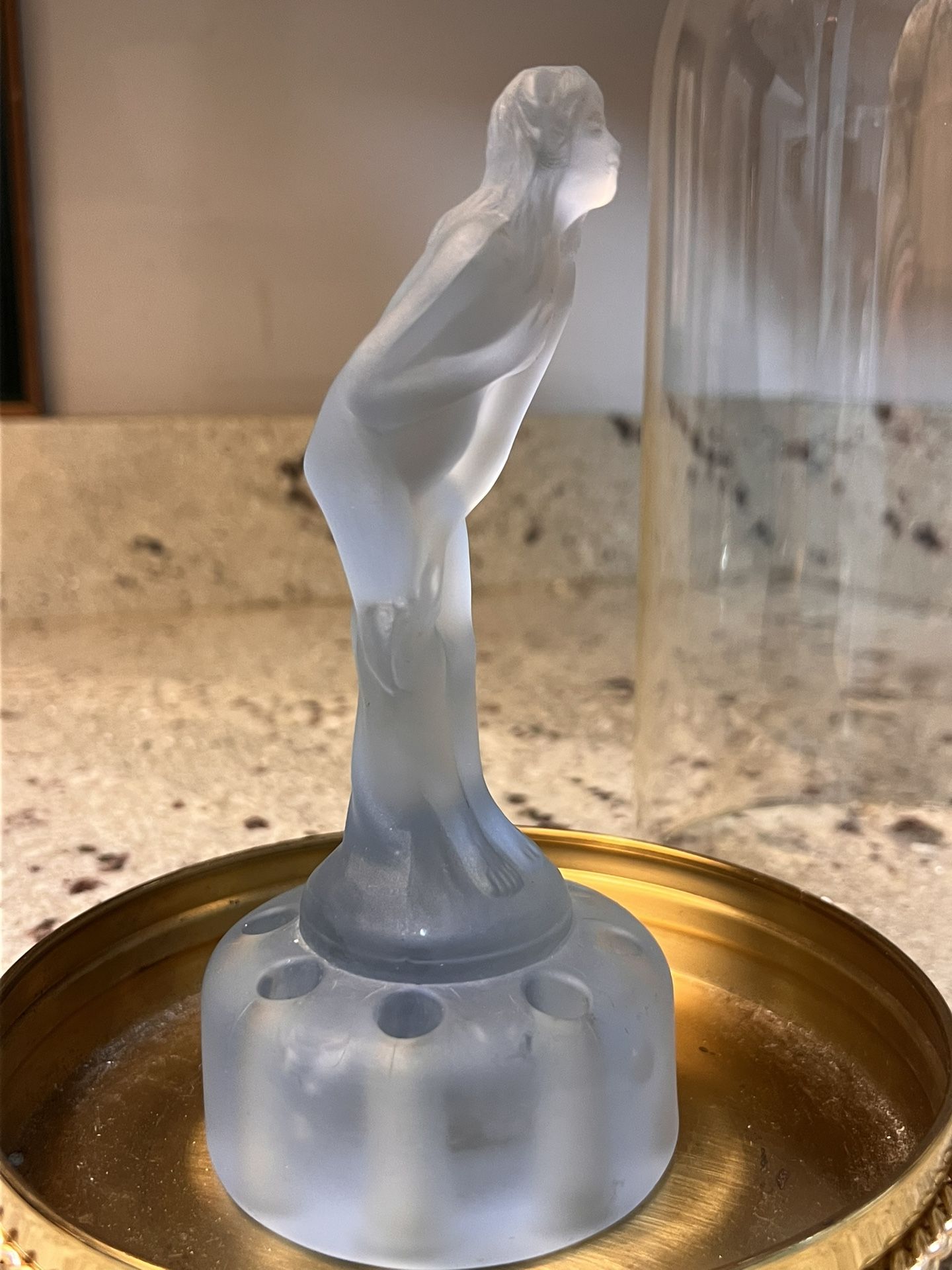 Art Deco Frosted Glass Nude Woman And Glass Dome