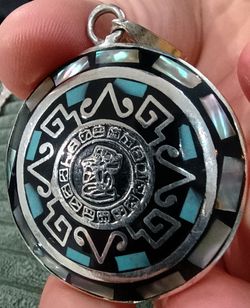 Aztec Calendar Medallion Sterling Silver