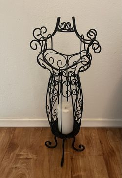 metal dress form jewelry holder VTG Black Metal Wire Dress Form Mannequin Jewelry Stand Holder Display 17in  Tall