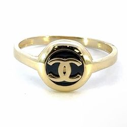 Woman’s Ladies 14k Yellow Gold Black Enamel CC Ring Size 8 GP3102628