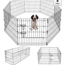 Dog Playpen 24" H, 8-Panel Rustproof Foldable Pet Fence with Door