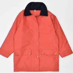 Red Waterproof Vintage Rain Jacket, Quilted Lining, Brown Corduroy Collar 