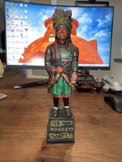 OLD HONESTY 5¢ CIGAR Indian Chief 13” Tall Cast Iron Tobacco Coin Bank