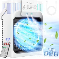 Portable Air Conditioner Cooling Fan with Remote, Quiet with 3 Speeds, 1200ml Evaporative Personal Air Cooler Fan with 3 Mist, 7 Night Light, 8H Timer