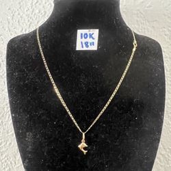 10K Solid Gold Chain and Pendant For Wedding 18 Inches Long 