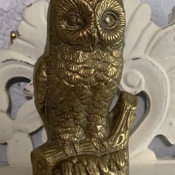 Vintage MCM Solid Brass Owl Figurine With 