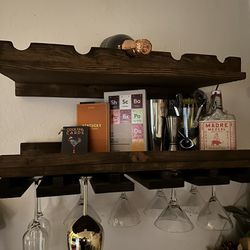 Wood Shelves And Wine Rack