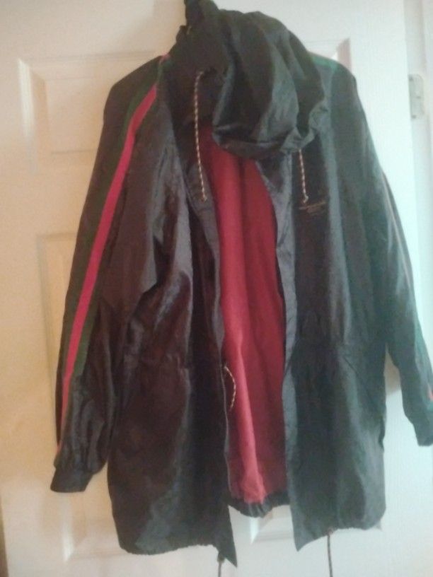 Gucci Jacket Green And Red Stripe Down The Sleeves.