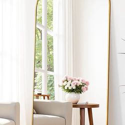 58" x19” Arched Full Length Floor Mirror, Gold Aluminum Frame,
