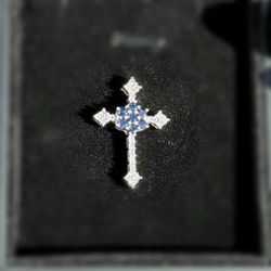 14k solid white gold 0.85CTW diamond tanzanite cross pendant charm