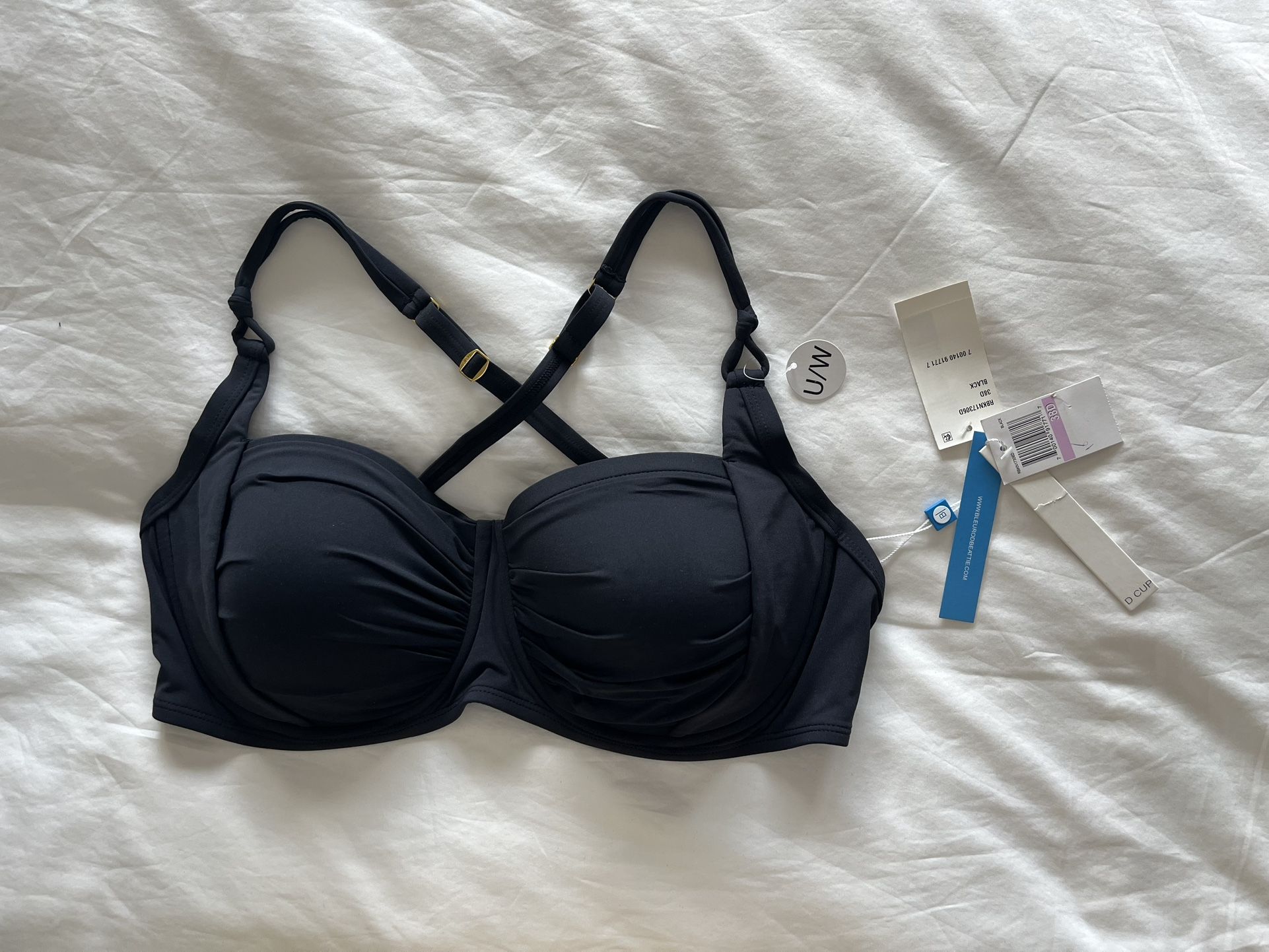 NEW w Tags: Swim Shirred Bikini Top-BLEU by Rod Beattie-Underwire D Cup Size 38D