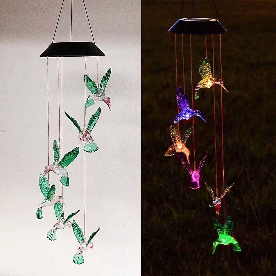 Brand New $15 Solar Color Changing LED Hummingbird Wind Chimes Home Garden Decor Light Lamp