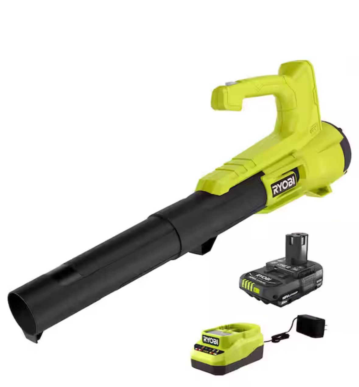 RYOBI ONE+ 18V 90 MPH 250 CFM Cordless Battery Leaf Blower/Sweeper with 2.0 Ah Battery and Charger