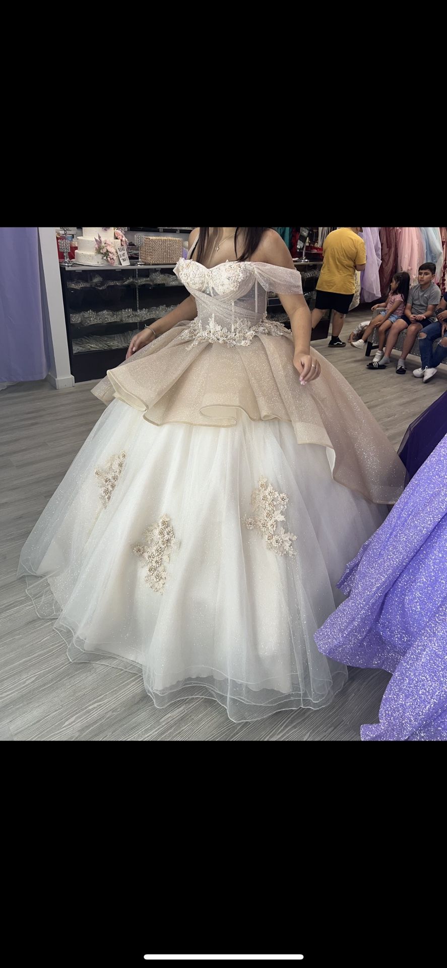 sachin and babi light blue dress Elegant Champagne Off-Shoulder Lace Tulle Long Bridesmaid Dress for Special  Occasions main image 1