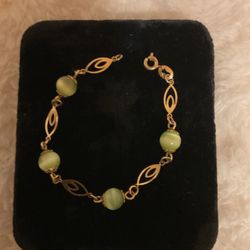 14kGF Bracelet W/ Green Pearly Stones