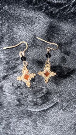 Gold Tone Drop Earrings with Amber Stone