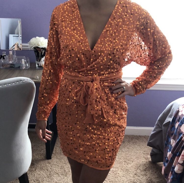 ASOS Orange Sequin Dress (Size 6)