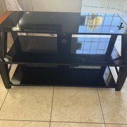 Glass wood metal TV stand 
