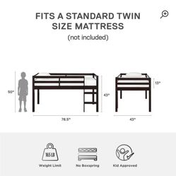 Brown Wood Junior Loft Twin Bed
