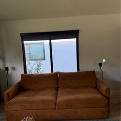 Crate & Barrel Lounge II Sofa – 90” Deep Couch – Modern Cognac Velvet