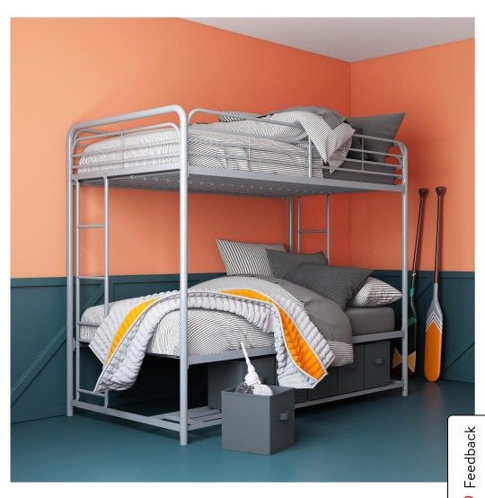 New In Box Twin Over Twin Bunk Bed With Storage Bins Mattresses Not Included