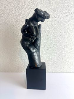 Auguste Rodin The Hand of God Sculpture Figurine Dark Brown Finish on Black Base