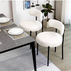 Like NEW! White Boucle Dining Chairs with Black Metal Legs – Set of 5