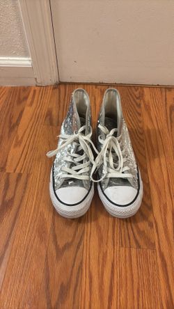 Converse Women’s Silver Sequined High Top  - size 5