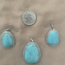 Turquoise Matching Pendent And Earrings 