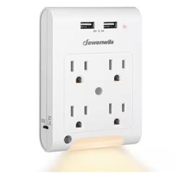 Dewenwils 4-Grounded Outlet Wall Adapter w/ Light Sensor Night Light and Surge Protection (1080J), Quick Charge USB Ports (1-Pack)