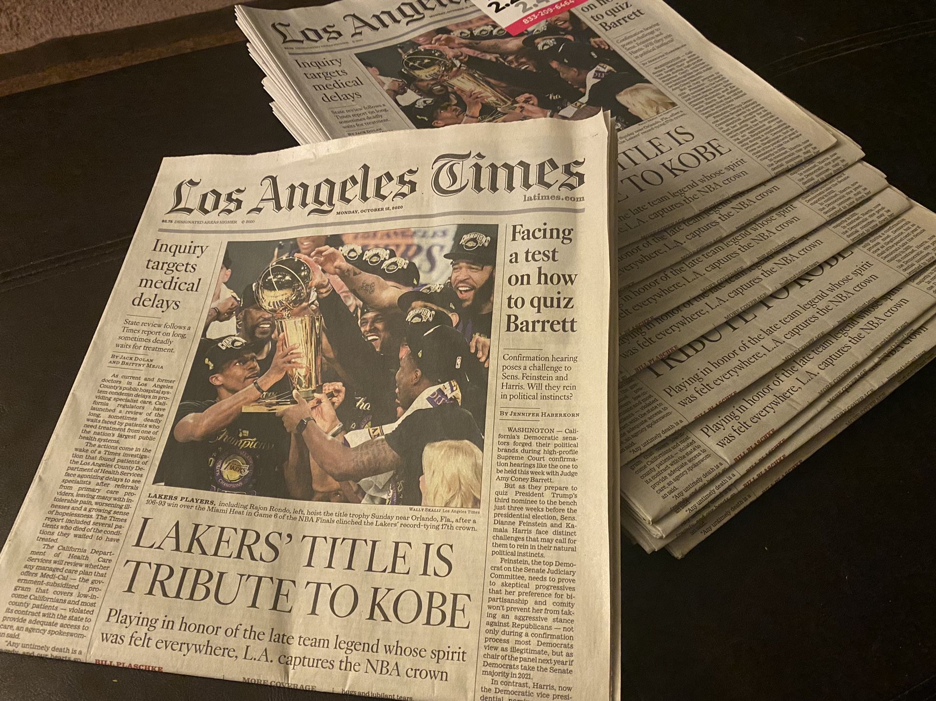 Los angeles times Lakers champions Oct 12/20