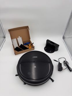 ECOVACS DEEBOT 500 Robot Vacuum, model DC3G. Good pre-owned condition. Includes charging dock, power adapter, extra filters, side brushes and cleanin