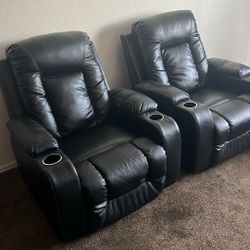 Black Leather Recliner Set
