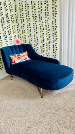 Blue Velvet Chaise Lounge Chair LIGHTLY USED