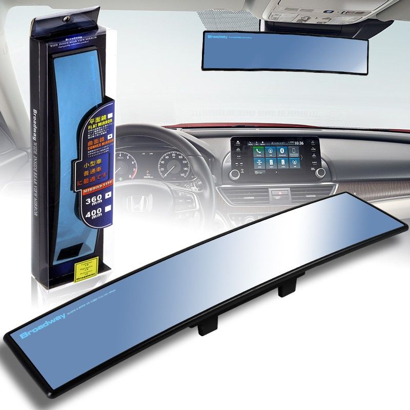 Universal Broadway 360MM Wide Convex Interior Clip On Rear View Blue Tint Mirror -(3-MC-008-BL