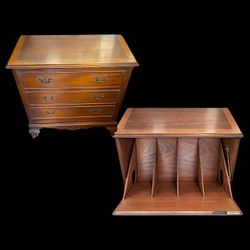 Vintage Lane MCM Hidden Drop-Front Record Cabinet / Faux-Drawer Vinyl Storage