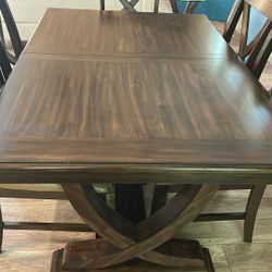 Dark Brown Dining Table With Extension For 6 People With Out Chairs 